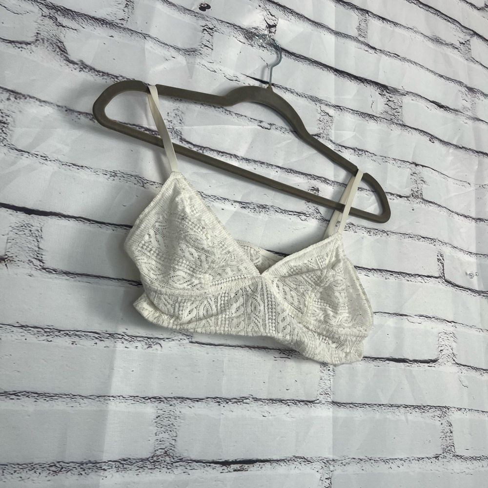 Aerie White Lace Bralette Wireless Women’s Large Soft Stretch Lined Crop Top Y2K - Picture 3 of 14